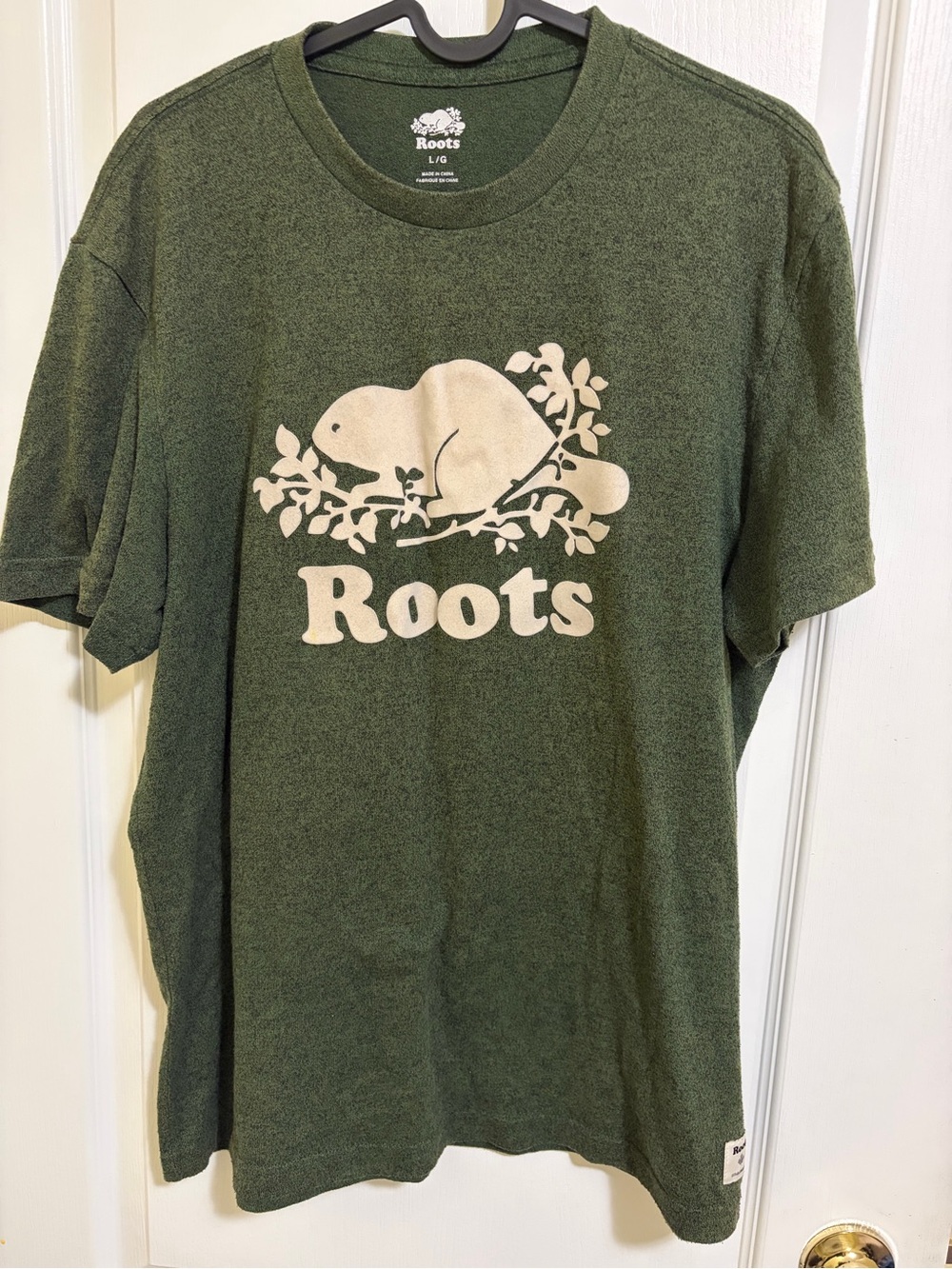 Roots Dark Green Tee with White Beaver Logo | Men’s Size Large